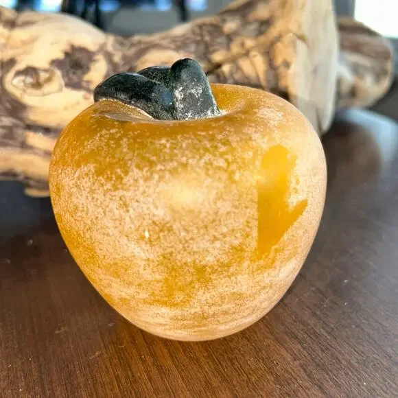 Franco Moretti Murano Scavo glass apple figurine orange & green